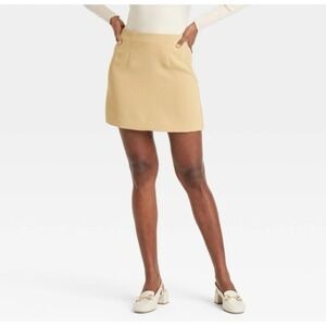 A New Day NWOT 2 Skirt HighWaisted ALine Mini Skirt Beige Camel Tan Short Office
